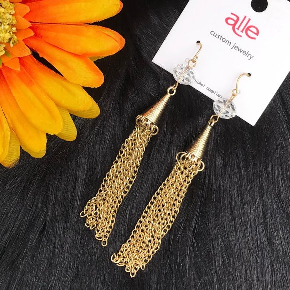 Long Boho Earrings Crystal Fringe Tassel Drops NWT - Picture 5 of 5